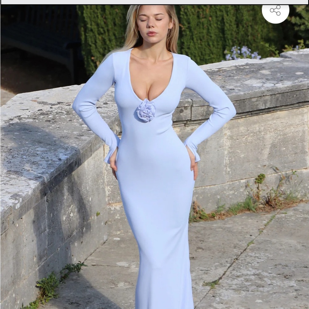 Elegant Blue Long Sleeve Dress